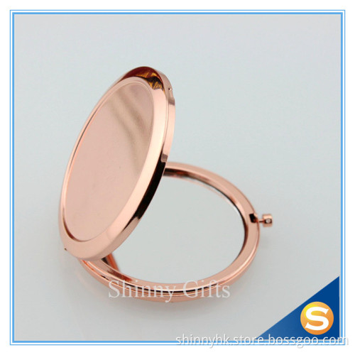 Rose Gold Plating Round Shape Cosmetic Mirror Case